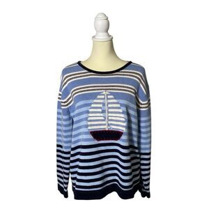 Vintage Liz Claiborne Villager Sport Striped Nautical Knit Sweater Womens Size L